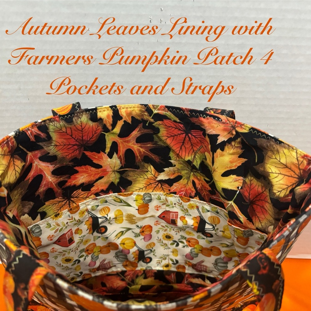 NEW AUTUMN PUMPKIN HARVEST GINGHAM QUILTED HANDMADE SHOULDER BAG - Picture 3 of 3